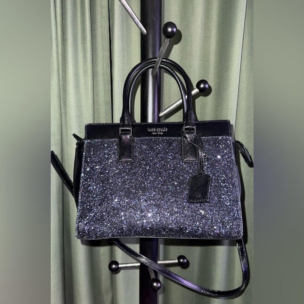*SEE VIDEO!* Kate Spade Navy Blue Black Sparkle Satchel Glitter Handbag